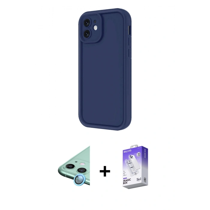 MARSİLYAN™- iPhone 11 Kılıf Yankı Yansıma Özel Seri - Siyah Bilvis 5in1 3D Magic Cam Ekran Koruyucu + Raze Metal Kamera Lens - MI