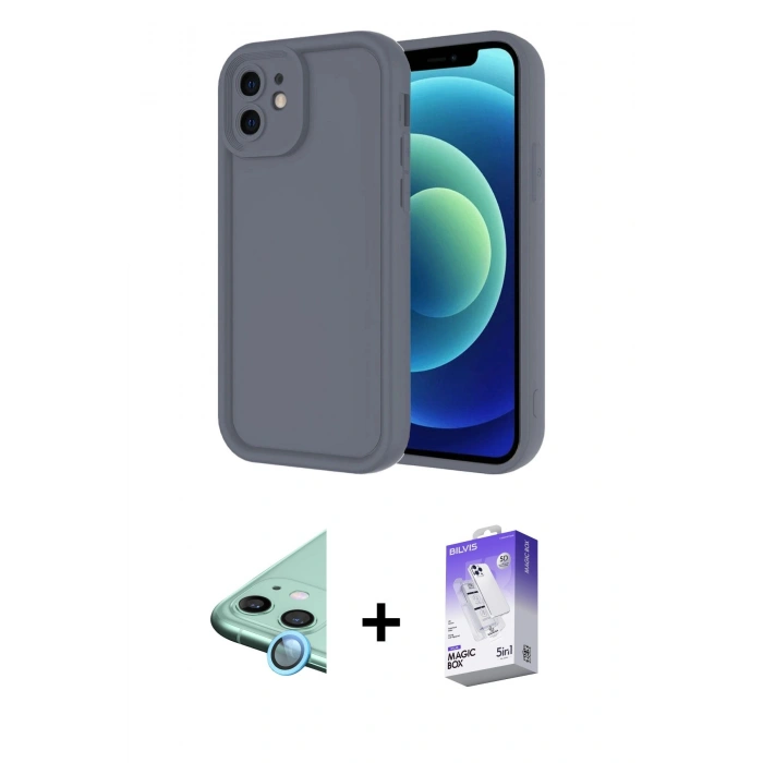 MARSİLYAN™- iPhone 11 Kılıf Yankı Yansıma Özel Seri - Siyah Bilvis 5in1 3D Magic Cam Ekran Koruyucu + Raze Metal Kamera Lens - MI