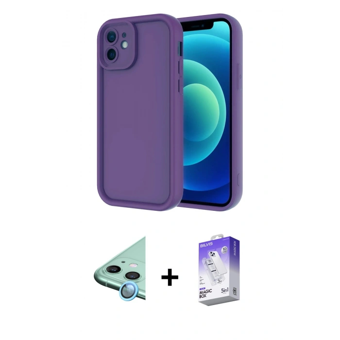 MARSİLYAN™- iPhone 11 Kılıf Yankı Yansıma Özel Seri - Siyah Bilvis 5in1 3D Magic Cam Ekran Koruyucu + Raze Metal Kamera Lens - MI