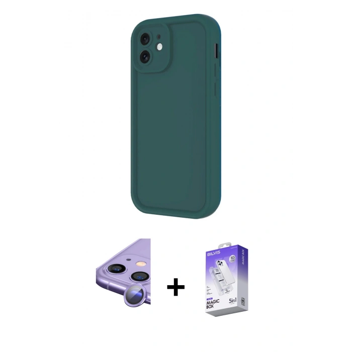 MARSİLYAN™- iPhone 11 Kılıf Yankı Yansıma Özel Seri - Siyah Bilvis 5in1 3D Magic Cam Ekran Koruyucu + Raze Metal Kamera Lens - MR