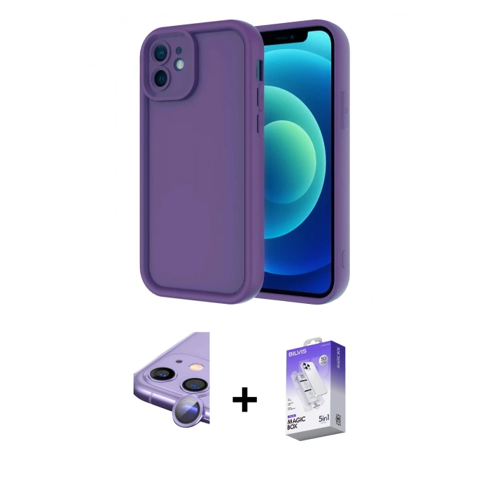 MARSİLYAN™- iPhone 11 Kılıf Yankı Yansıma Özel Seri - Siyah Bilvis 5in1 3D Magic Cam Ekran Koruyucu + Raze Metal Kamera Lens - MR