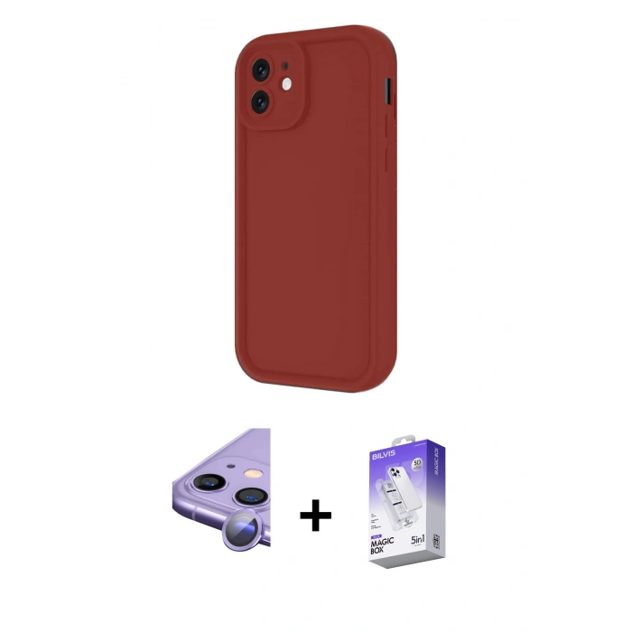 MARSİLYAN™- iPhone 11 Kılıf Yankı Yansıma Özel Seri - Siyah Bilvis 5in1 3D Magic Cam Ekran Koruyucu + Raze Metal Kamera Lens - MR