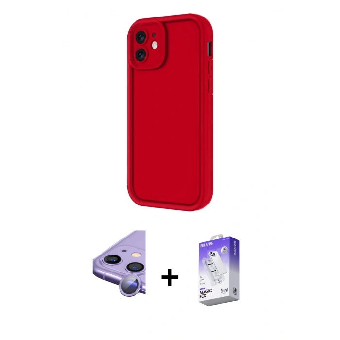 MARSİLYAN™- iPhone 11 Kılıf Yankı Yansıma Özel Seri - Siyah Bilvis 5in1 3D Magic Cam Ekran Koruyucu + Raze Metal Kamera Lens - MR