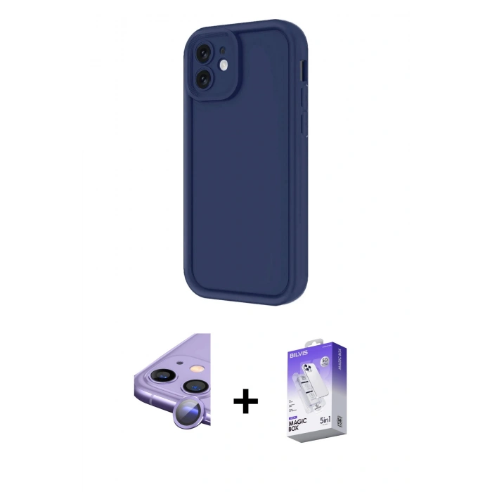 MARSİLYAN™- iPhone 11 Kılıf Yankı Yansıma Özel Seri - Siyah Bilvis 5in1 3D Magic Cam Ekran Koruyucu + Raze Metal Kamera Lens - MR