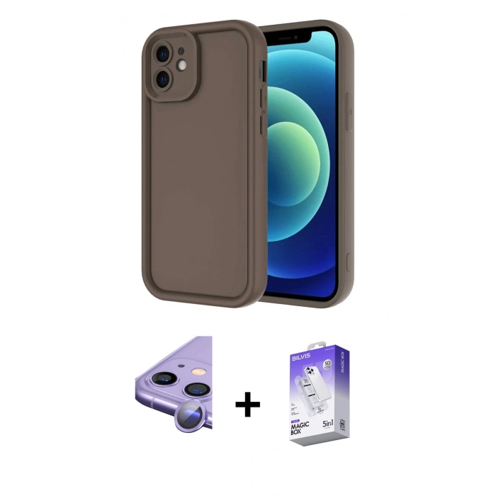 MARSİLYAN™- iPhone 11 Kılıf Yankı Yansıma Özel Seri - Siyah Bilvis 5in1 3D Magic Cam Ekran Koruyucu + Raze Metal Kamera Lens - MR