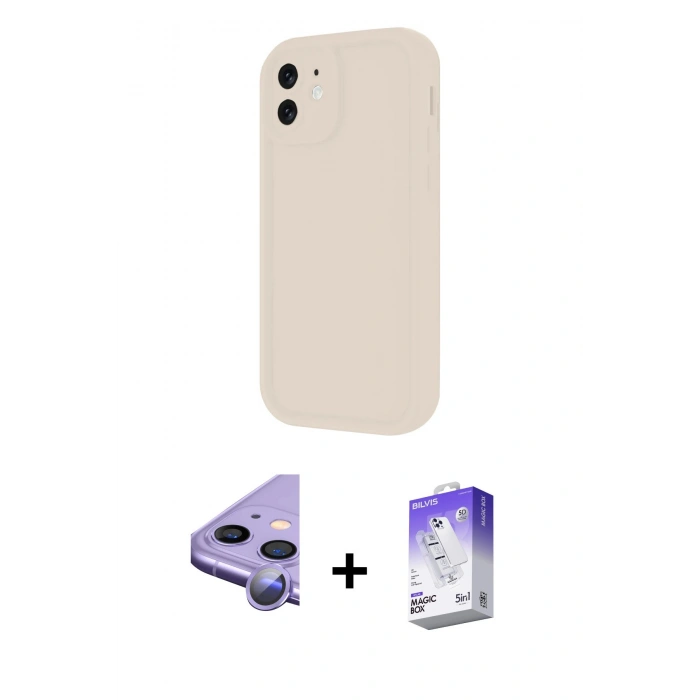 MARSİLYAN™- iPhone 11 Kılıf Yankı Yansıma Özel Seri - Siyah Bilvis 5in1 3D Magic Cam Ekran Koruyucu + Raze Metal Kamera Lens - MR