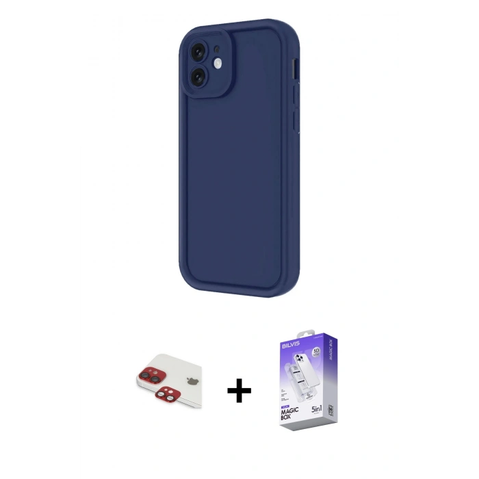 MARSİLYAN™- iPhone 11 Kılıf Yankı Yansıma Özel Seri - Siyah Bilvis 5in1 3D Magic Cam Ekran Koruyucu + Pers Alüminyum Kamera Lens - KI