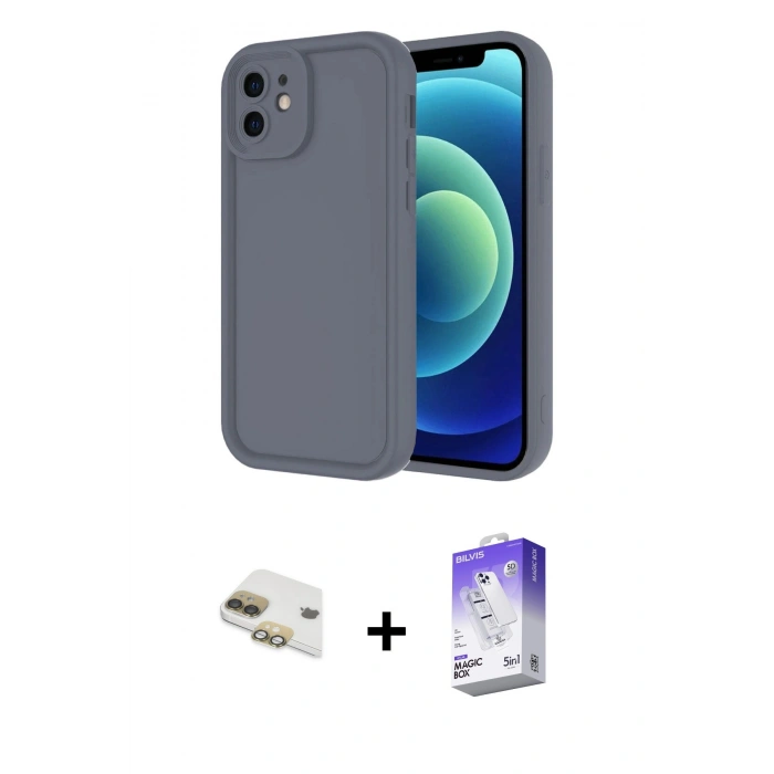 MARSİLYAN™- iPhone 11 Kılıf Yankı Yansıma Özel Seri - Siyah Bilvis 5in1 3D Magic Cam Ekran Koruyucu + Pers Alüminyum Kamera Lens - GD
