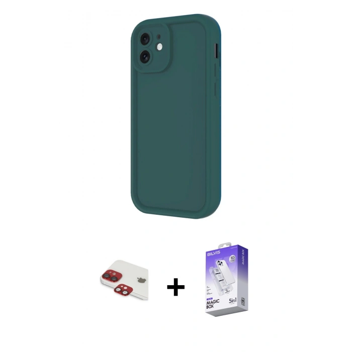 MARSİLYAN™- iPhone 11 Kılıf Yankı Yansıma Özel Seri - Siyah Bilvis 5in1 3D Magic Cam Ekran Koruyucu + Pers Alüminyum Kamera Lens - KI
