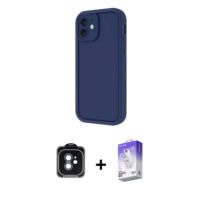 MARSİLYAN™- iPhone 11 Kılıf Yankı Yansıma Özel Seri - Siyah Bilvis 5in1 3D Magic Cam Ekran Koruyucu + PVD Metal Kamera Lens - SH