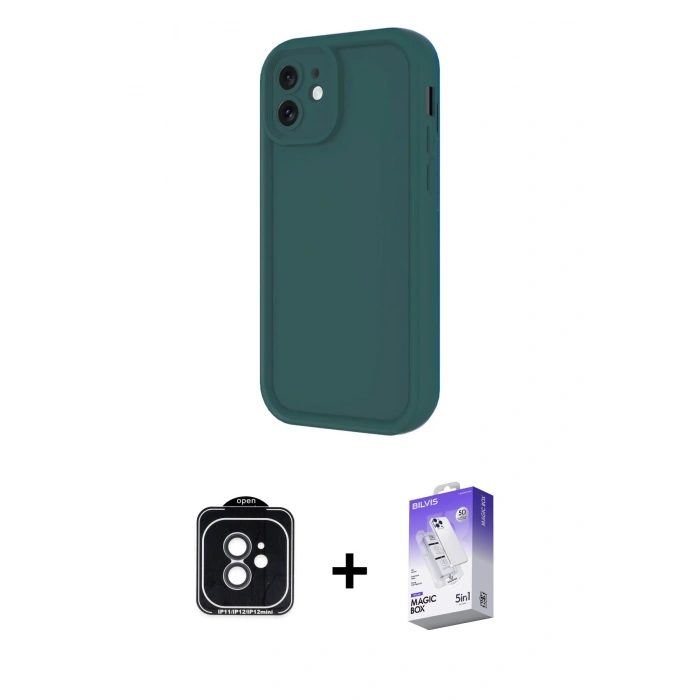 MARSİLYAN™- iPhone 11 Kılıf Yankı Yansıma Özel Seri - Siyah Bilvis 5in1 3D Magic Cam Ekran Koruyucu + PVD Metal Kamera Lens - SH