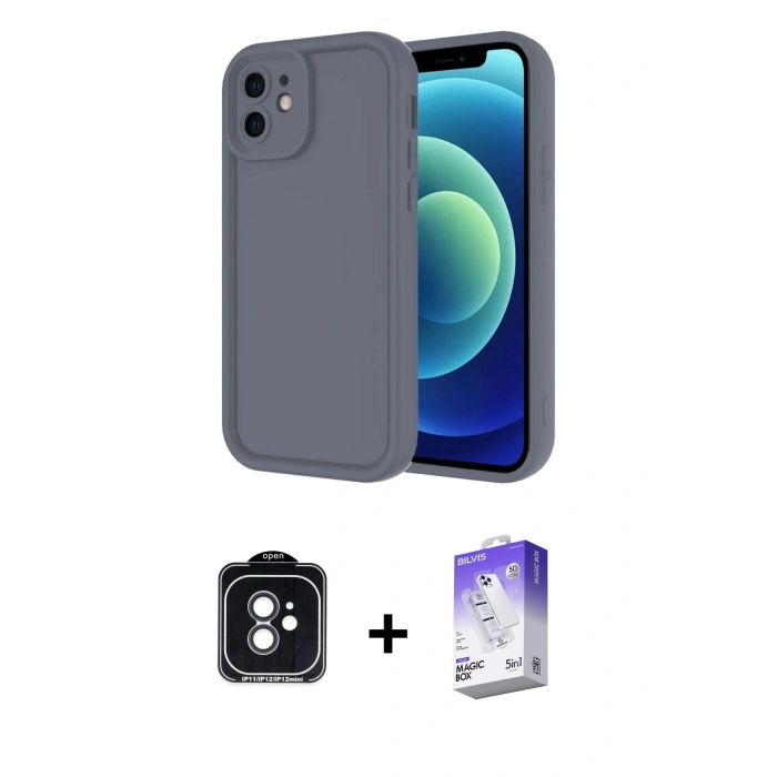 MARSİLYAN™- iPhone 11 Kılıf Yankı Yansıma Özel Seri - Siyah Bilvis 5in1 3D Magic Cam Ekran Koruyucu + PVD Metal Kamera Lens - SH