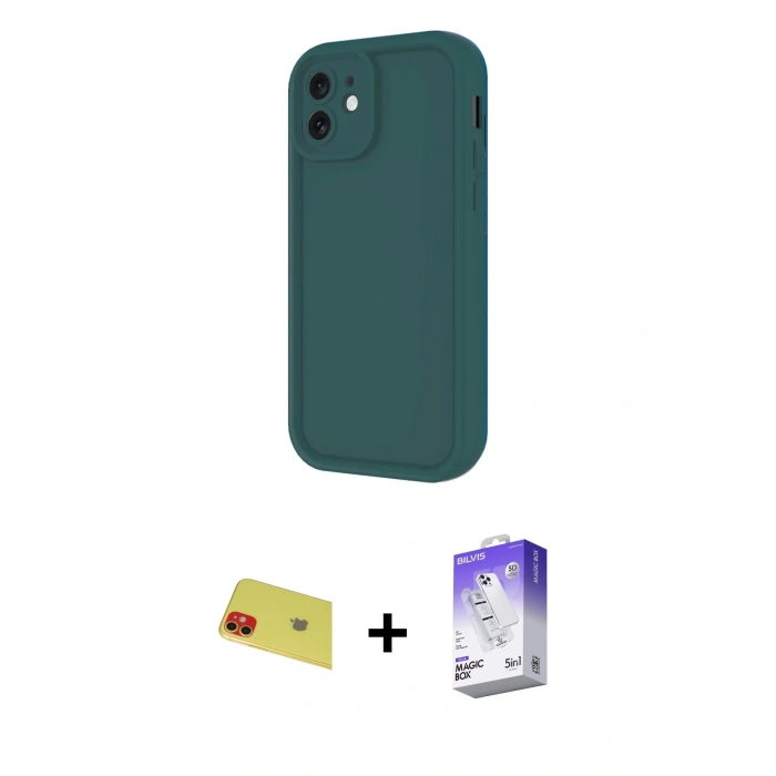 MARSİLYAN™- iPhone 11 Kılıf Yankı Yansıma Özel Seri - Siyah Bilvis 5in1 3D Magic Cam Ekran Koruyucu + Rainbow Kamera Lens Koruma Cam - KI