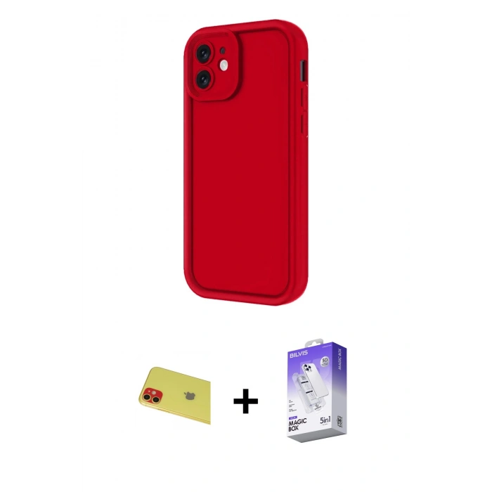 MARSİLYAN™- iPhone 11 Kılıf Yankı Yansıma Özel Seri - Siyah Bilvis 5in1 3D Magic Cam Ekran Koruyucu + Rainbow Kamera Lens Koruma Cam - KI