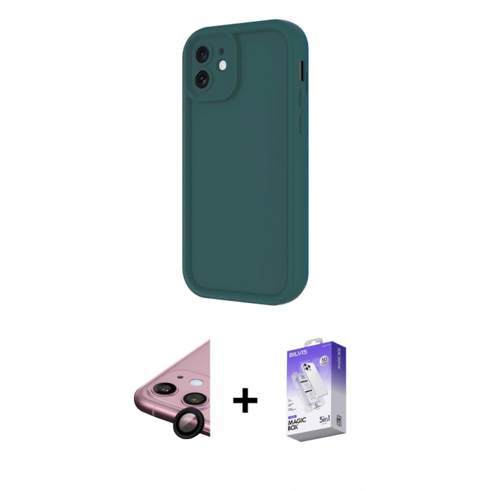 MARSİLYAN™- iPhone 11 Kılıf Yankı Yansıma Özel Seri - Siyah Bilvis 5in1 3D Magic Cam Ekran Koruyucu + Raze Metal Kamera Lens - SH