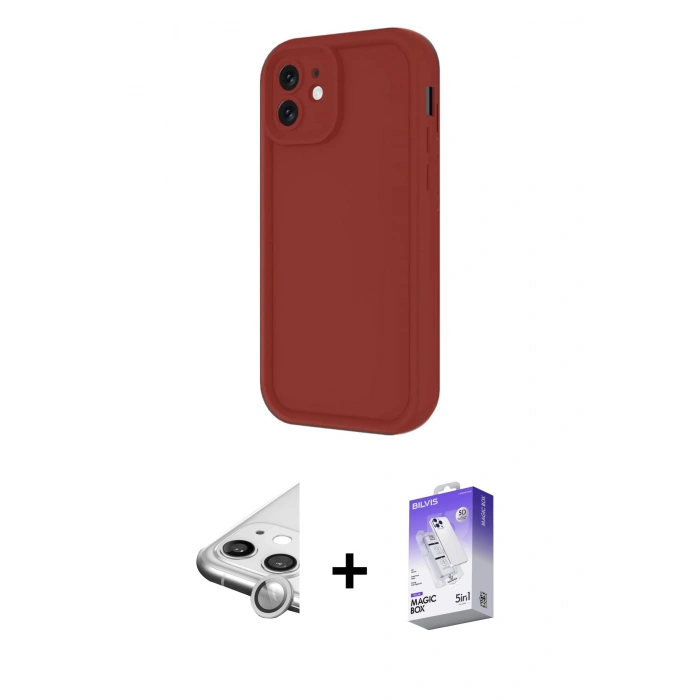 MARSİLYAN™- iPhone 11 Kılıf Yankı Yansıma Özel Seri - Siyah Bilvis 5in1 3D Magic Cam Ekran Koruyucu + Raze Metal Kamera Lens - GS