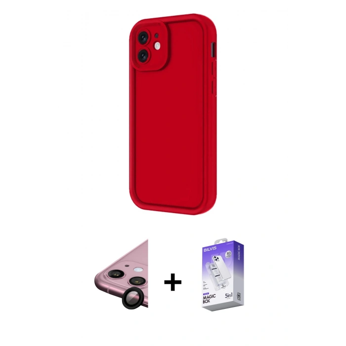 MARSİLYAN™- iPhone 11 Kılıf Yankı Yansıma Özel Seri - Siyah Bilvis 5in1 3D Magic Cam Ekran Koruyucu + Raze Metal Kamera Lens - SH