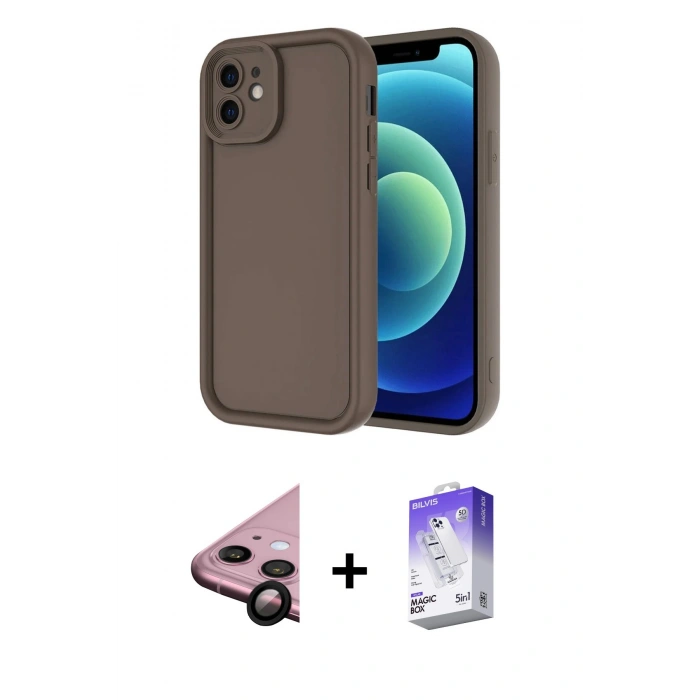 MARSİLYAN™- iPhone 11 Kılıf Yankı Yansıma Özel Seri - Siyah Bilvis 5in1 3D Magic Cam Ekran Koruyucu + Raze Metal Kamera Lens - SH