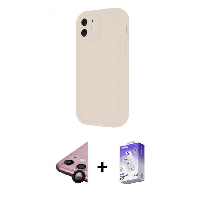 MARSİLYAN™- iPhone 11 Kılıf Yankı Yansıma Özel Seri - Siyah Bilvis 5in1 3D Magic Cam Ekran Koruyucu + Raze Metal Kamera Lens - SH