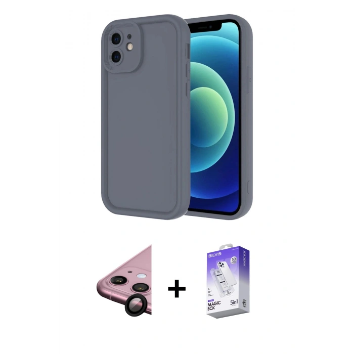 MARSİLYAN™- iPhone 11 Kılıf Yankı Yansıma Özel Seri - Siyah Bilvis 5in1 3D Magic Cam Ekran Koruyucu + Raze Metal Kamera Lens - SH