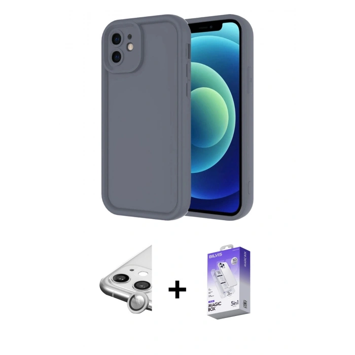 MARSİLYAN™- iPhone 11 Kılıf Yankı Yansıma Özel Seri - Siyah Bilvis 5in1 3D Magic Cam Ekran Koruyucu + Raze Metal Kamera Lens - GS