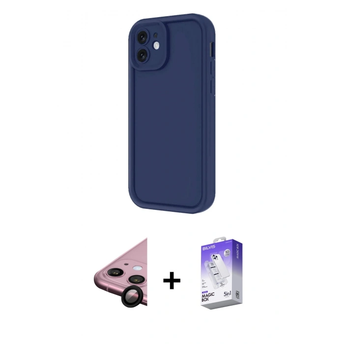 MARSİLYAN™- iPhone 11 Kılıf Yankı Yansıma Özel Seri - Siyah Bilvis 5in1 3D Magic Cam Ekran Koruyucu + Raze Metal Kamera Lens - SH