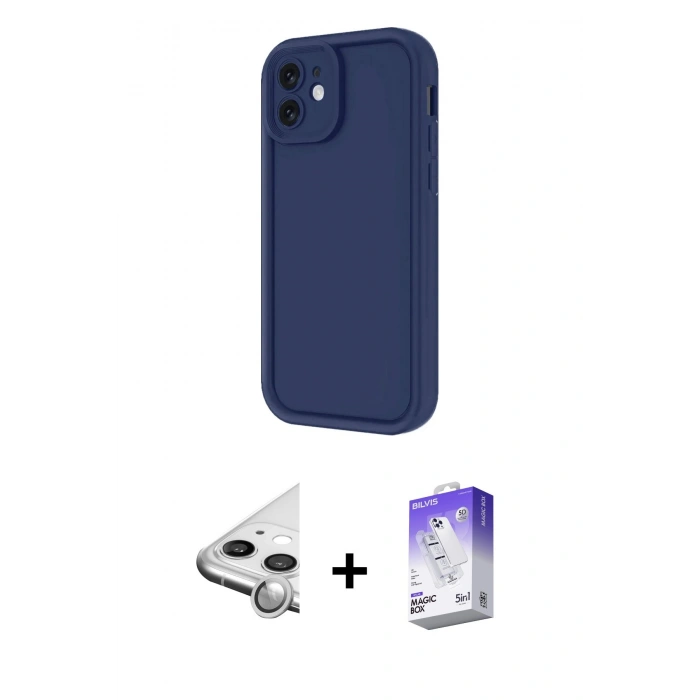 MARSİLYAN™- iPhone 11 Kılıf Yankı Yansıma Özel Seri - Siyah Bilvis 5in1 3D Magic Cam Ekran Koruyucu + Raze Metal Kamera Lens - GS