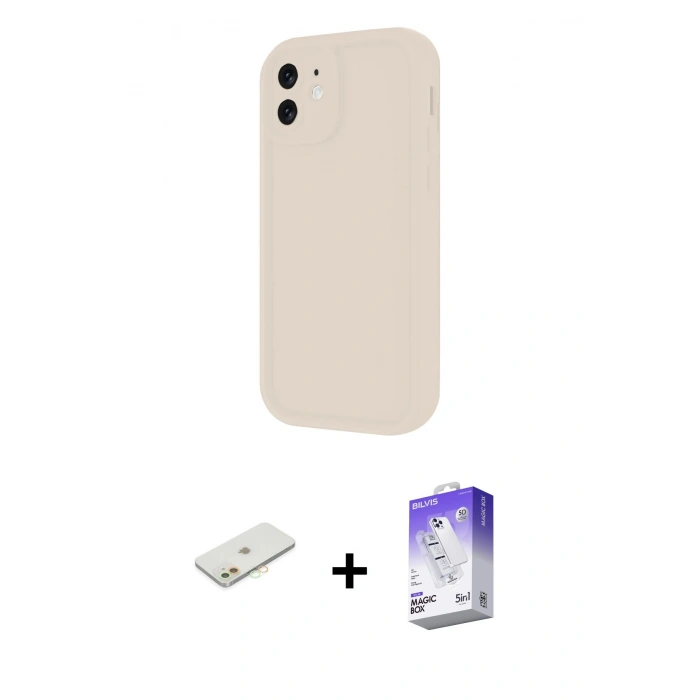 MARSİLYAN™- iPhone 11 Kılıf Yankı Yansıma Özel Seri - Siyah Bilvis 5in1 3D Magic Cam Ekran Koruyucu + Renkli Kamera Lens Koruma Cam - TU