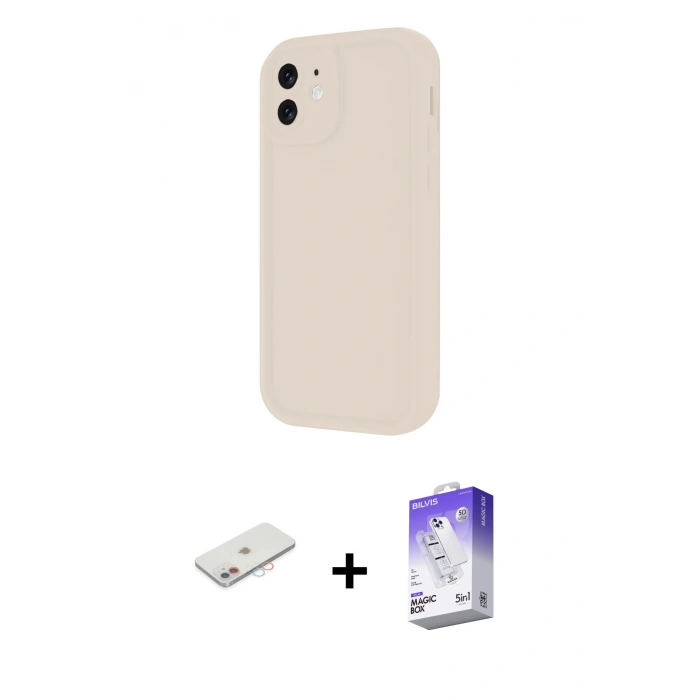 MARSİLYAN™- iPhone 11 Kılıf Yankı Yansıma Özel Seri - Siyah Bilvis 5in1 3D Magic Cam Ekran Koruyucu + Renkli Kamera Lens Koruma Cam - PE