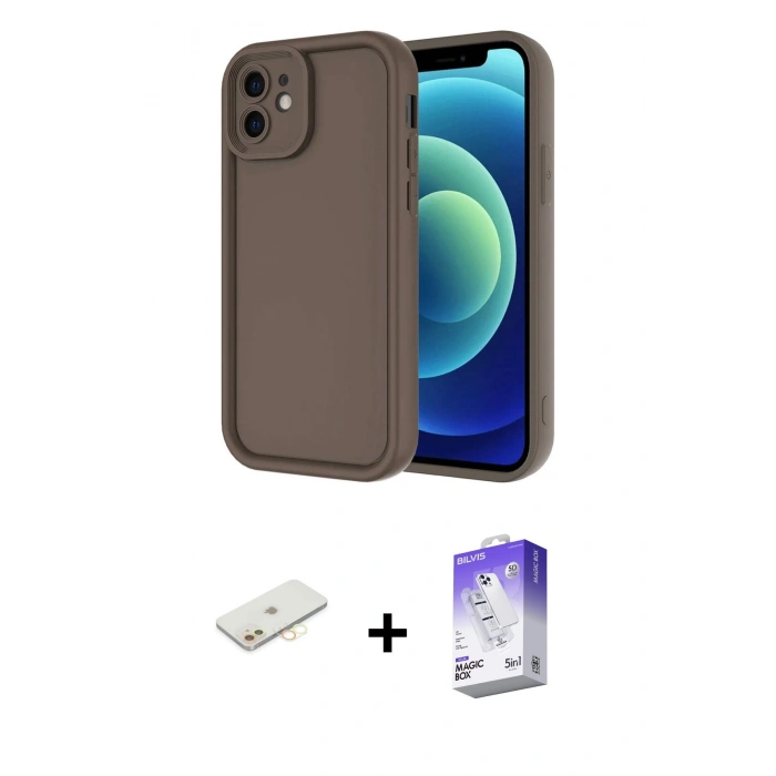 MARSİLYAN™- iPhone 11 Kılıf Yankı Yansıma Özel Seri - Siyah Bilvis 5in1 3D Magic Cam Ekran Koruyucu + Renkli Kamera Lens Koruma Cam - SI