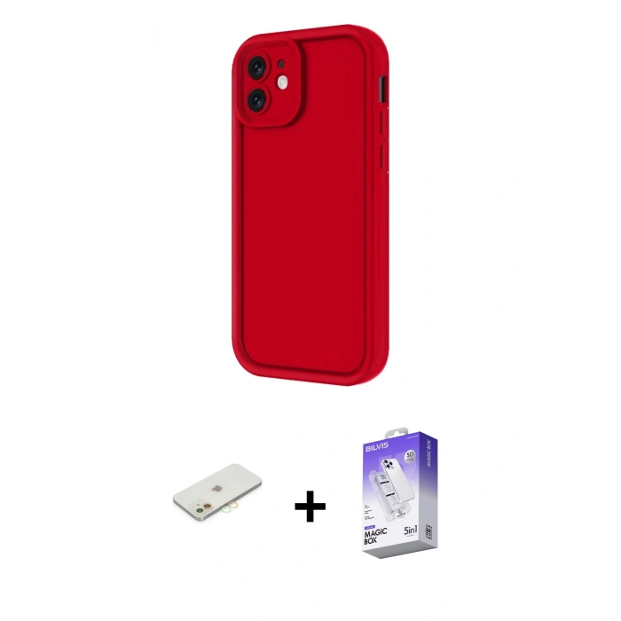 MARSİLYAN™- iPhone 11 Kılıf Yankı Yansıma Özel Seri - Siyah Bilvis 5in1 3D Magic Cam Ekran Koruyucu + Renkli Kamera Lens Koruma Cam - TU
