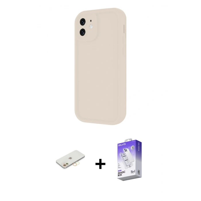 MARSİLYAN™- iPhone 11 Kılıf Yankı Yansıma Özel Seri - Siyah Bilvis 5in1 3D Magic Cam Ekran Koruyucu + Renkli Kamera Lens Koruma Cam - SI