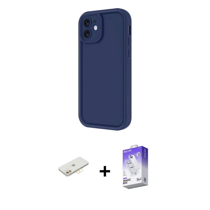 MARSİLYAN™- iPhone 11 Kılıf Yankı Yansıma Özel Seri - Siyah Bilvis 5in1 3D Magic Cam Ekran Koruyucu + Renkli Kamera Lens Koruma Cam - SI