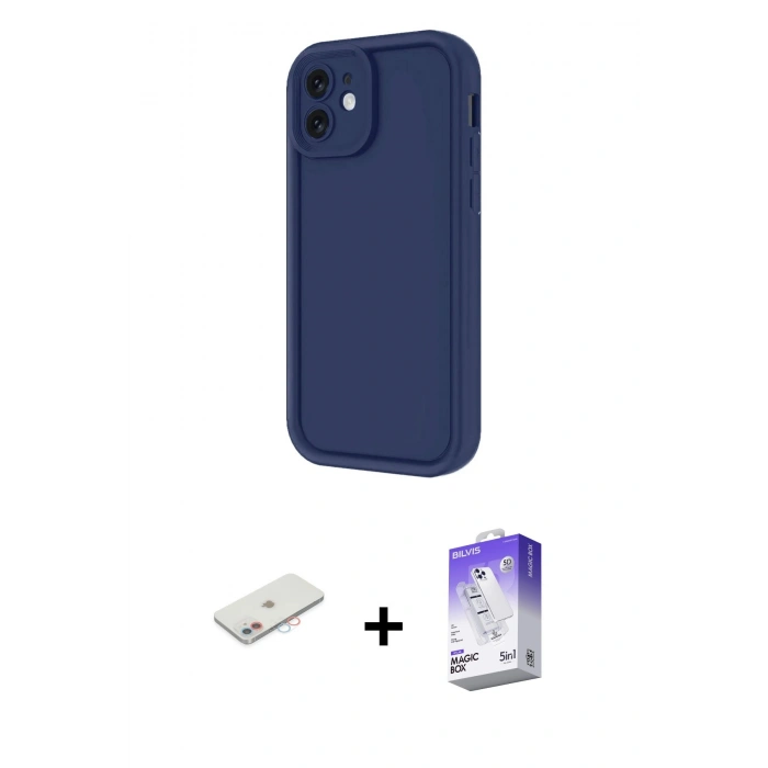 MARSİLYAN™- iPhone 11 Kılıf Yankı Yansıma Özel Seri - Siyah Bilvis 5in1 3D Magic Cam Ekran Koruyucu + Renkli Kamera Lens Koruma Cam - PE