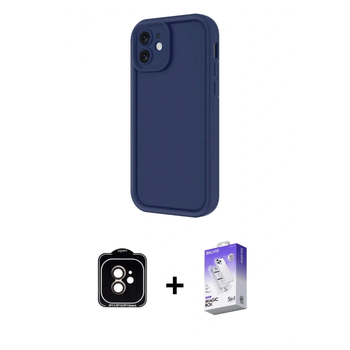 MARSİLYAN™- iPhone 11 Kılıf Yankı Yansıma Özel Seri - Siyah Bilvis 5in1 3D Magic Cam Ekran Koruyucu + PVD Metal Kamera Lens - TU