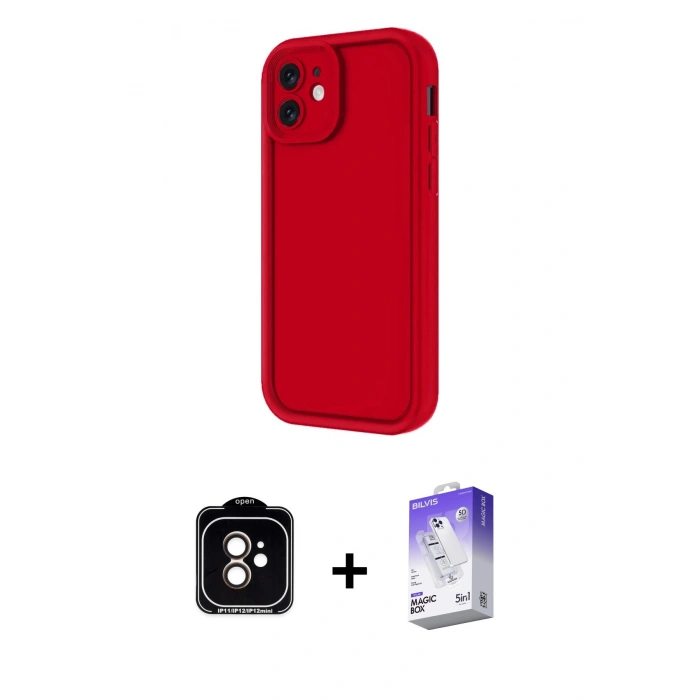 MARSİLYAN™- iPhone 11 Kılıf Yankı Yansıma Özel Seri - Siyah Bilvis 5in1 3D Magic Cam Ekran Koruyucu + PVD Metal Kamera Lens - TU