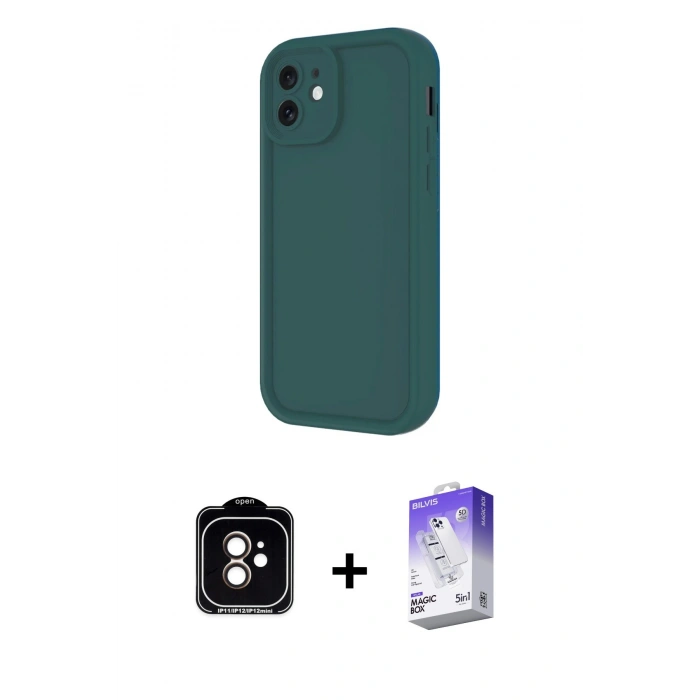 MARSİLYAN™- iPhone 11 Kılıf Yankı Yansıma Özel Seri - Siyah Bilvis 5in1 3D Magic Cam Ekran Koruyucu + PVD Metal Kamera Lens - TU