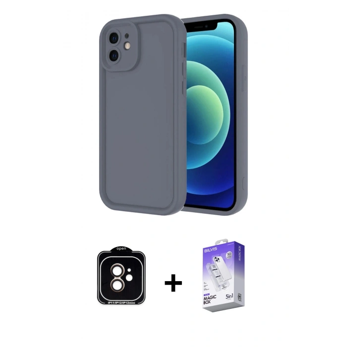 MARSİLYAN™- iPhone 11 Kılıf Yankı Yansıma Özel Seri - Siyah Bilvis 5in1 3D Magic Cam Ekran Koruyucu + PVD Metal Kamera Lens - TU