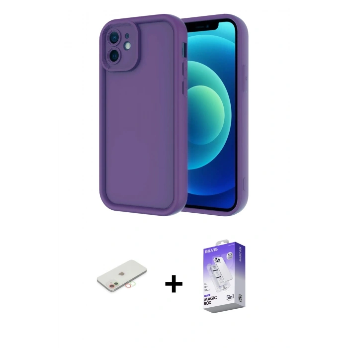 MARSİLYAN™- iPhone 11 Kılıf Yankı Yansıma Özel Seri - Siyah Bilvis 5in1 3D Magic Cam Ekran Koruyucu + Renkli Kamera Lens Koruma Cam - YL