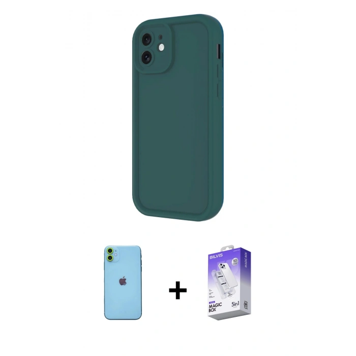 MARSİLYAN™- iPhone 11 Kılıf Yankı Yansıma Özel Seri - Siyah Bilvis 5in1 3D Magic Cam Ekran Koruyucu + Neon Fosforlu Kamera Lens - YL