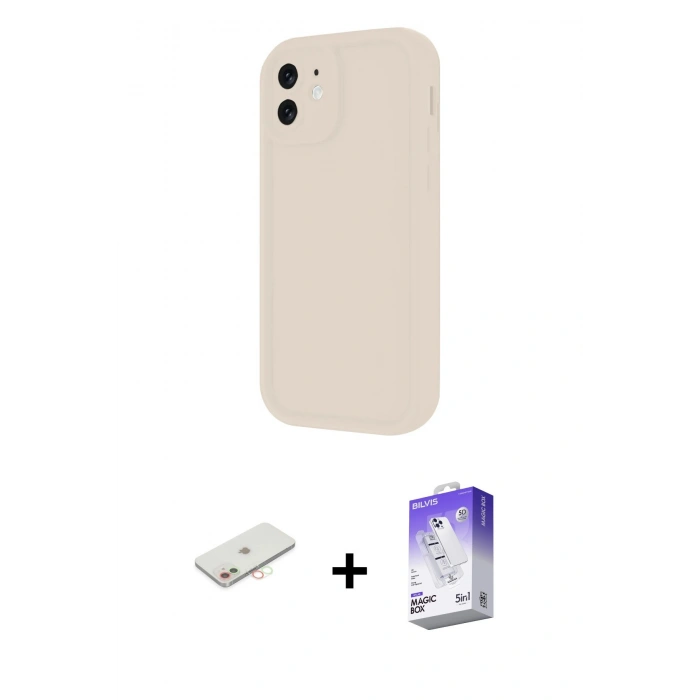 MARSİLYAN™- iPhone 11 Kılıf Yankı Yansıma Özel Seri - Siyah Bilvis 5in1 3D Magic Cam Ekran Koruyucu + Renkli Kamera Lens Koruma Cam - YL