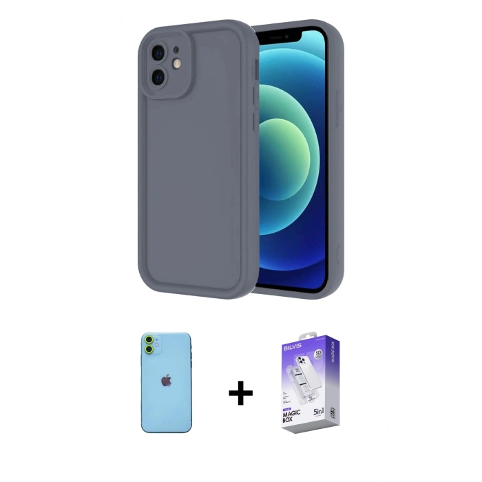 MARSİLYAN™- iPhone 11 Kılıf Yankı Yansıma Özel Seri - Siyah Bilvis 5in1 3D Magic Cam Ekran Koruyucu + Neon Fosforlu Kamera Lens - YL