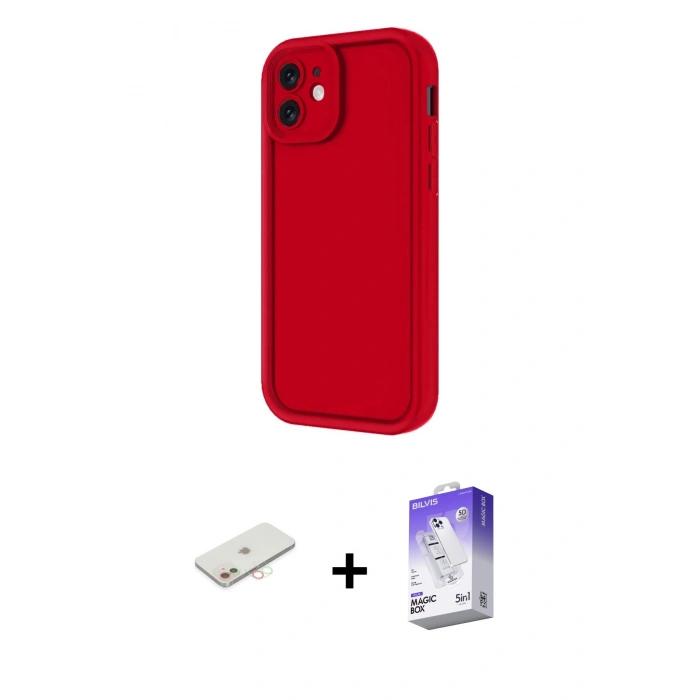 MARSİLYAN™- iPhone 11 Kılıf Yankı Yansıma Özel Seri - Siyah Bilvis 5in1 3D Magic Cam Ekran Koruyucu + Renkli Kamera Lens Koruma Cam - YL