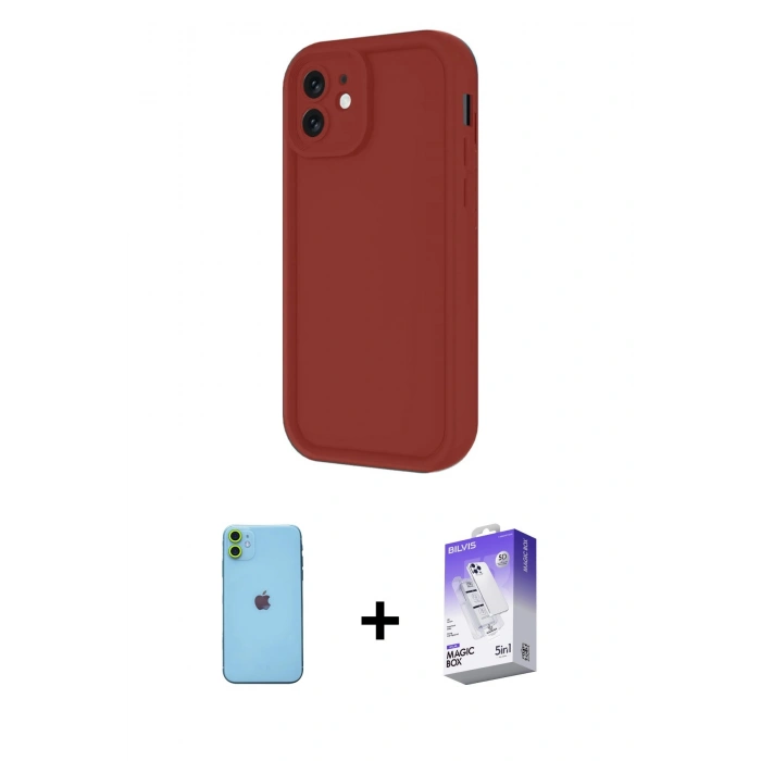 MARSİLYAN™- iPhone 11 Kılıf Yankı Yansıma Özel Seri - Siyah Bilvis 5in1 3D Magic Cam Ekran Koruyucu + Neon Fosforlu Kamera Lens - YL