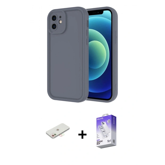 MARSİLYAN™- iPhone 11 Kılıf Yankı Yansıma Özel Seri - Siyah Bilvis 5in1 3D Magic Cam Ekran Koruyucu + Renkli Kamera Lens Koruma Cam - YL