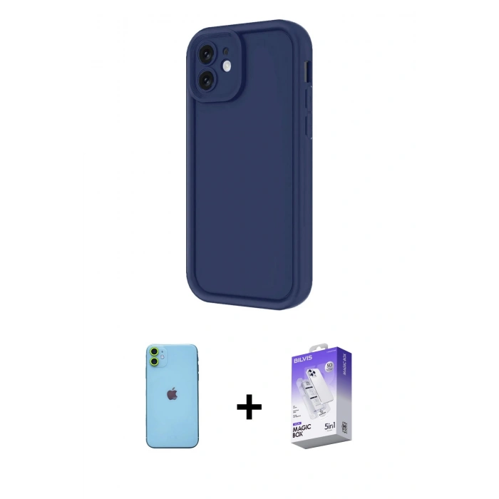MARSİLYAN™- iPhone 11 Kılıf Yankı Yansıma Özel Seri - Siyah Bilvis 5in1 3D Magic Cam Ekran Koruyucu + Neon Fosforlu Kamera Lens - YL