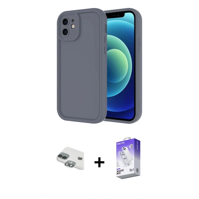 MARSİLYAN™- iPhone 11 Kılıf Yankı Yansıma Özel Seri - Siyah Bilvis 5in1 3D Magic Cam Ekran Koruyucu + Pers Alüminyum Kamera Lens - YL