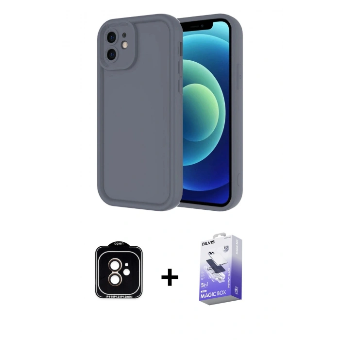 MARSİLYAN™- iPhone 11 Kılıf Yankı Yansıma Özel Seri - Siyah Bilvis 5in1 5D Magic Hayalet Cam Ekran Koruyucu + PVD Metal Kamera Lens - TU
