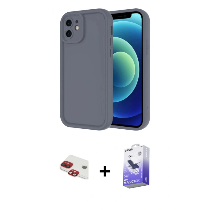 MARSİLYAN™- iPhone 11 Kılıf Yankı Yansıma Özel Seri - Siyah Bilvis 5in1 5D Magic Hayalet Cam Ekran Koruyucu + Pers Alüminyum Kamera Lens - KI