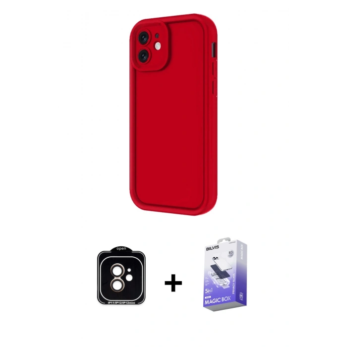 MARSİLYAN™- iPhone 11 Kılıf Yankı Yansıma Özel Seri - Siyah Bilvis 5in1 5D Magic Hayalet Cam Ekran Koruyucu + PVD Metal Kamera Lens - TU